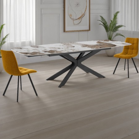Tavolo allungabile ovale ELMO EVO 160 NERO MARMO ONICE acciaio Nero piano ceramica finitura Marmo Onice H75,5 P90 L160-200-240
