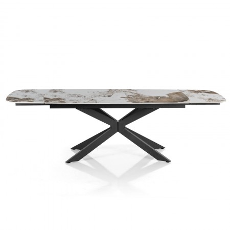Tavolo allungabile ovale ELMO EVO 160 NERO MARMO ONICE acciaio Nero piano ceramica finitura Marmo Onice H75,5 P90 L160-200-240