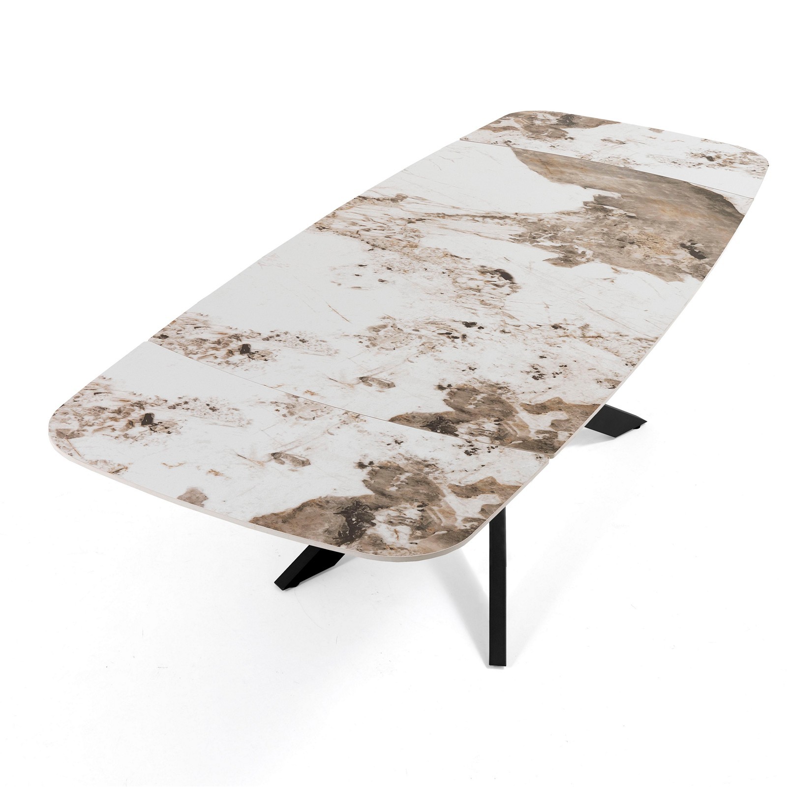 Tavolo allungabile ovale ELMO EVO 160 NERO MARMO ONICE acciaio Nero piano ceramica finitura Marmo Onice H75,5 P90 L160-200-240