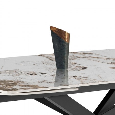 Tavolo allungabile ovale ELMO EVO 160 NERO MARMO ONICE acciaio Nero piano ceramica finitura Marmo Onice H75,5 P90 L160-200-240