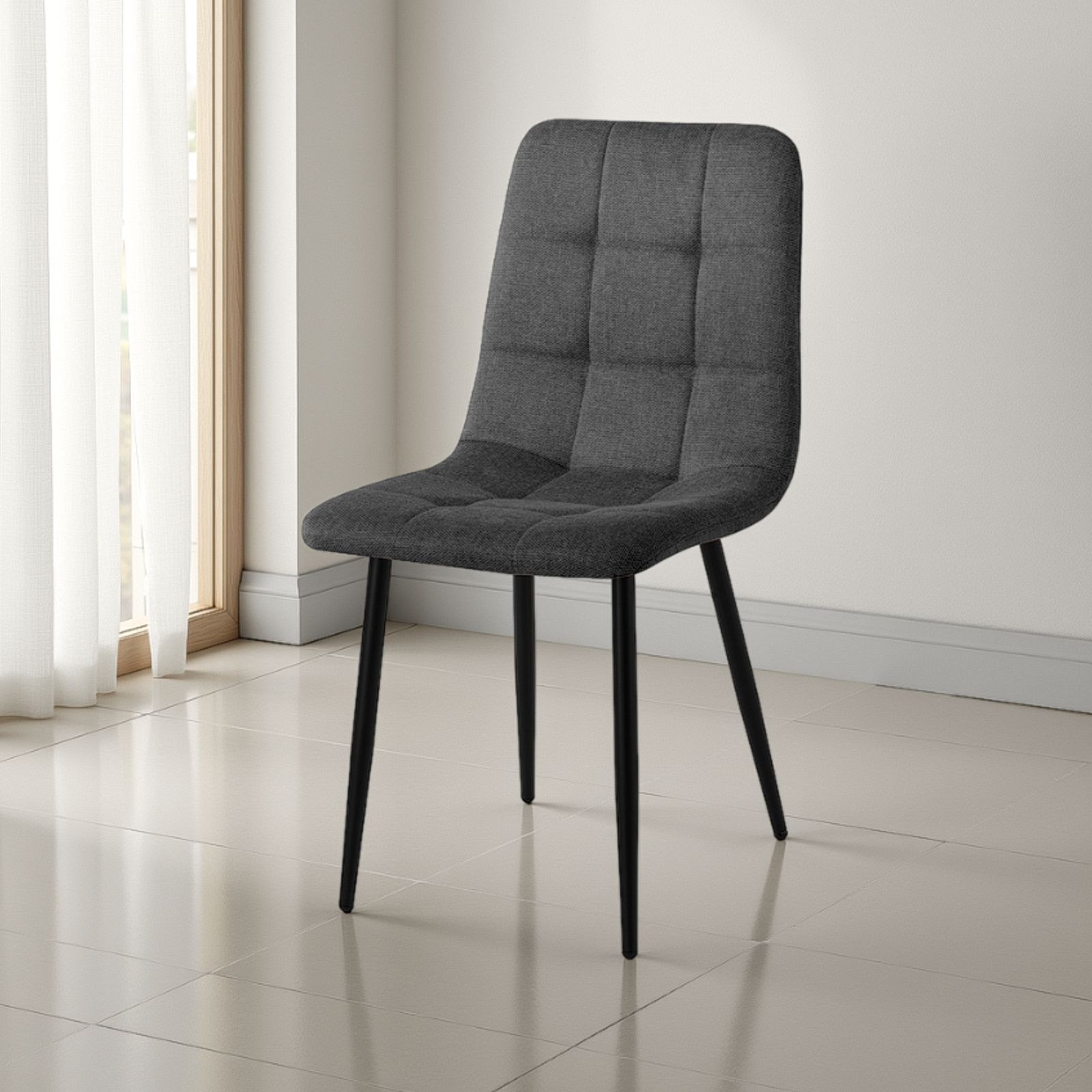 Sedia LUCREZIA GRIGIO SCURO tessuto di colore Grigio Scuro struttura metallo Nero opaco H85 L42 P53