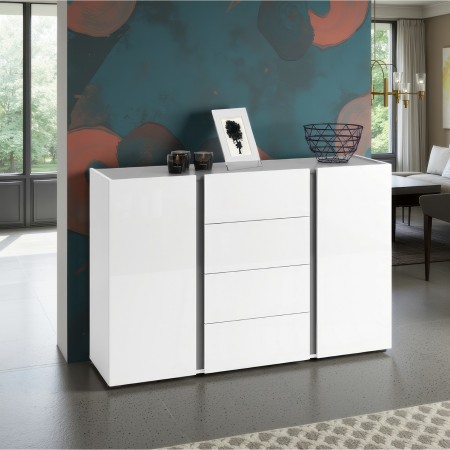 OTTAWA WHITE Madia 2 ante 4 cassetti   laccato colore Bianco lucido cm H92 L140 P38