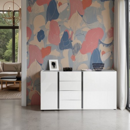 OTTAWA WHITE  Madia 3 ante 4 cassetti laccato colore Bianco lucido cm H92 L180 P38