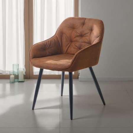 Sedia Imbottita Unique Brown in pelle sintetica con effetto invecchiato Marrone metallo Nero opaco, 56x59xh78 cm