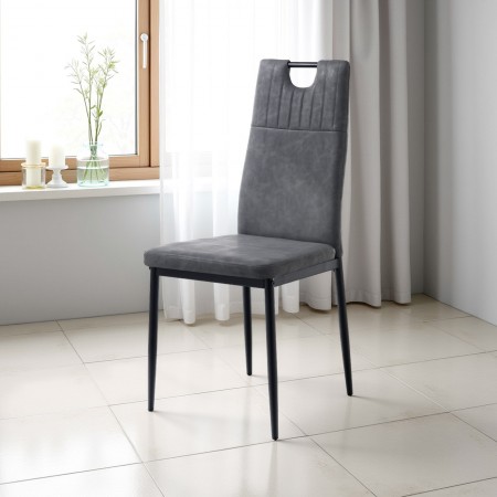 Sedia Bethany Dark Grey in pelle sintetica Grigio scuro effetto invecchiato e metallo Nero opaco, 44x50xh97 cm