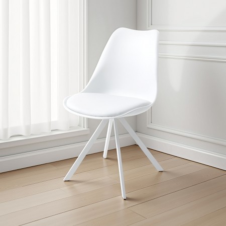 Sedia Diamond Slim White in pelle sintetica e polipropilene con gambe in acciaio Bianca opaco, 48x58xh82 cm