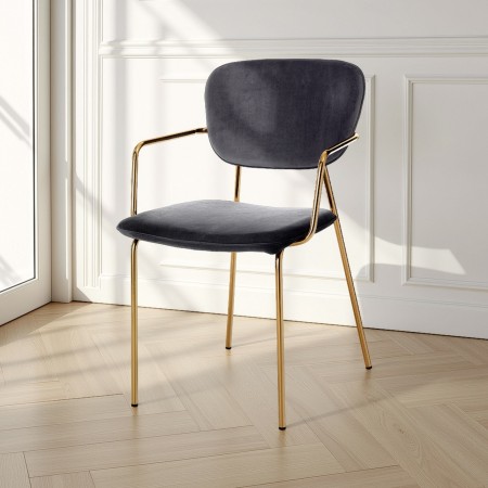 Sedia Rio Megan in tessuto effetto velluto Grigia e metallo Oro lucido, 54x55xh84 cm