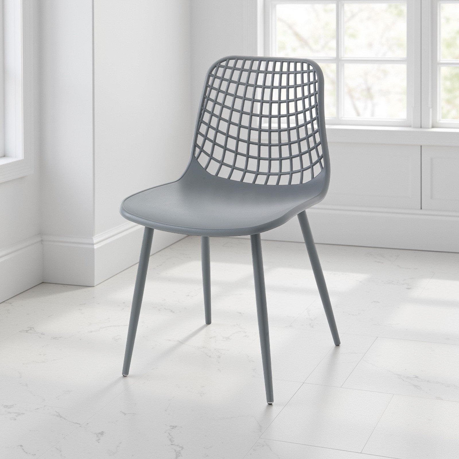 Sedia da Interno / Esterno Lauren Grey in polipropilene e acciaio Grigia opaco, 46x55xh80 cm