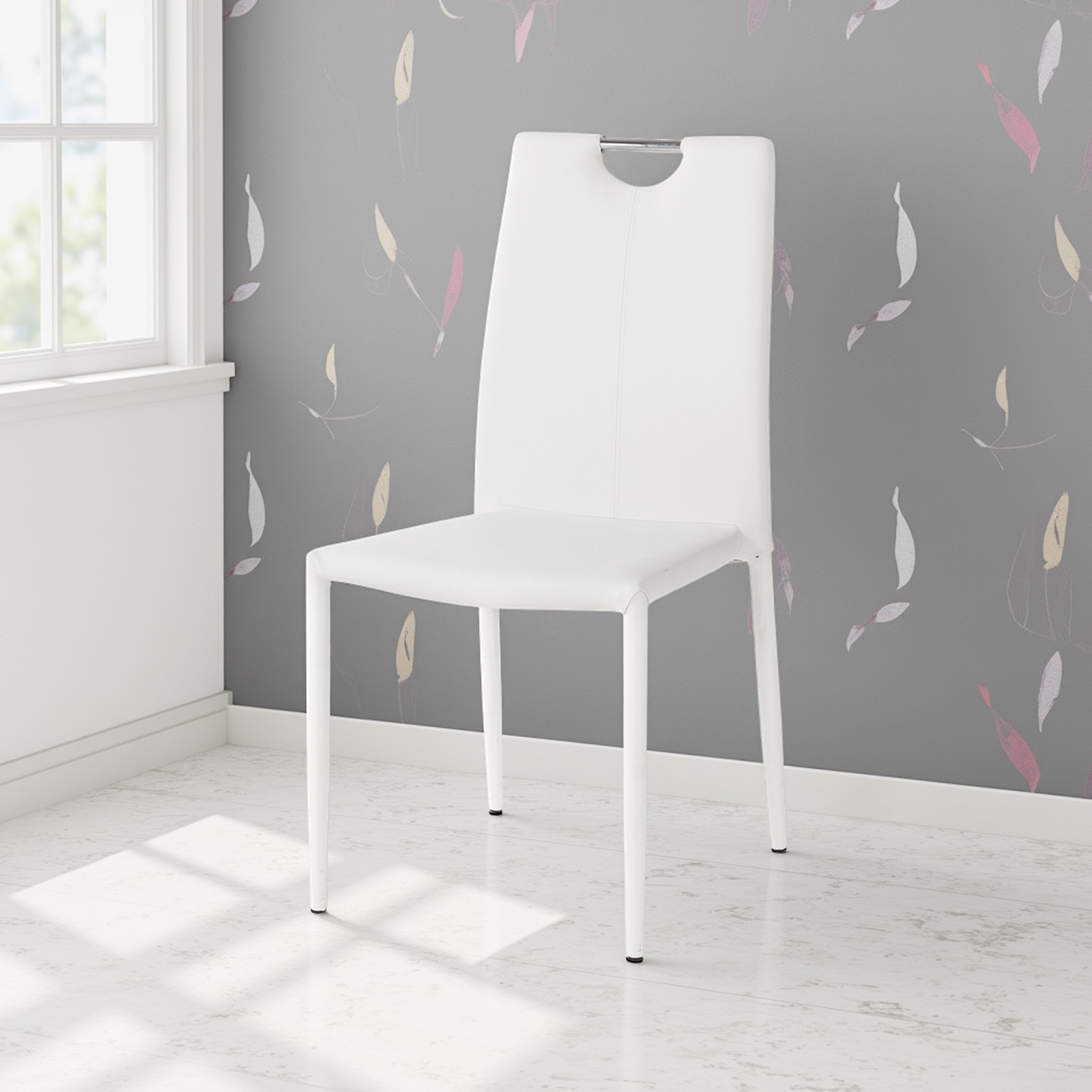 Sedia Andrea White in pelle sintetica Bianca struttura acciaio, impilabile, 44x51xh91 cm