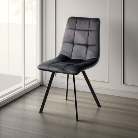 Sedia Isla Black in tessuto effetto velluto Nera e metallo Nero opaco, 44x56xh87 cm