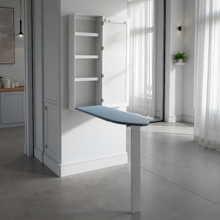 Pensile con asse da stiro TAK laccato bianco opaco anta con specchio, H120 L40 P18 cm