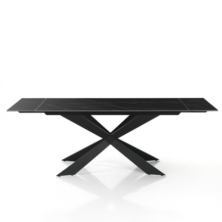 Tavolo allungabile ELMO EVO MARMO NERO basamento acciaio Nero opaco piano ceramica Marmo Nero lucido H75 P90 L160-200-240