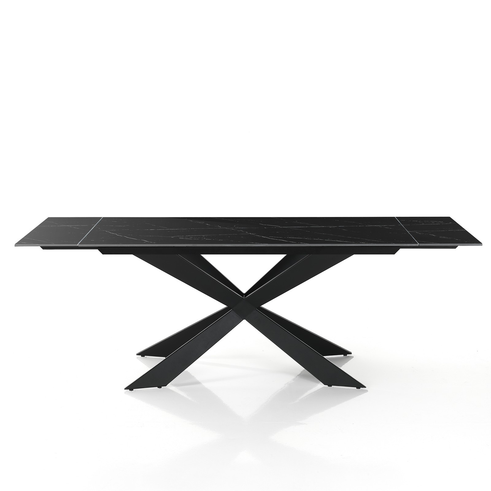 Tavolo allungabile ELMO EVO MARMO NERO basamento acciaio Nero opaco piano ceramica Marmo Nero lucido H75 P90 L160-200-240