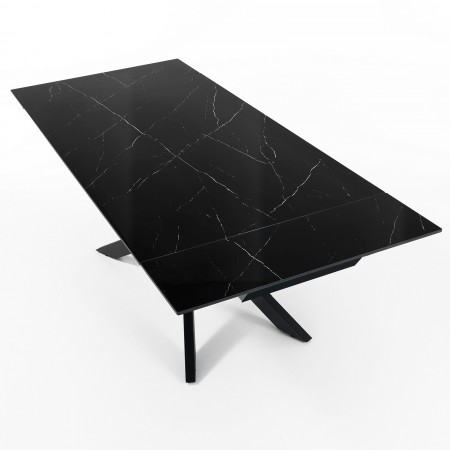 Tavolo allungabile ELMO EVO MARMO NERO basamento acciaio Nero opaco piano ceramica Marmo Nero lucido H75 P90 L160-200-240