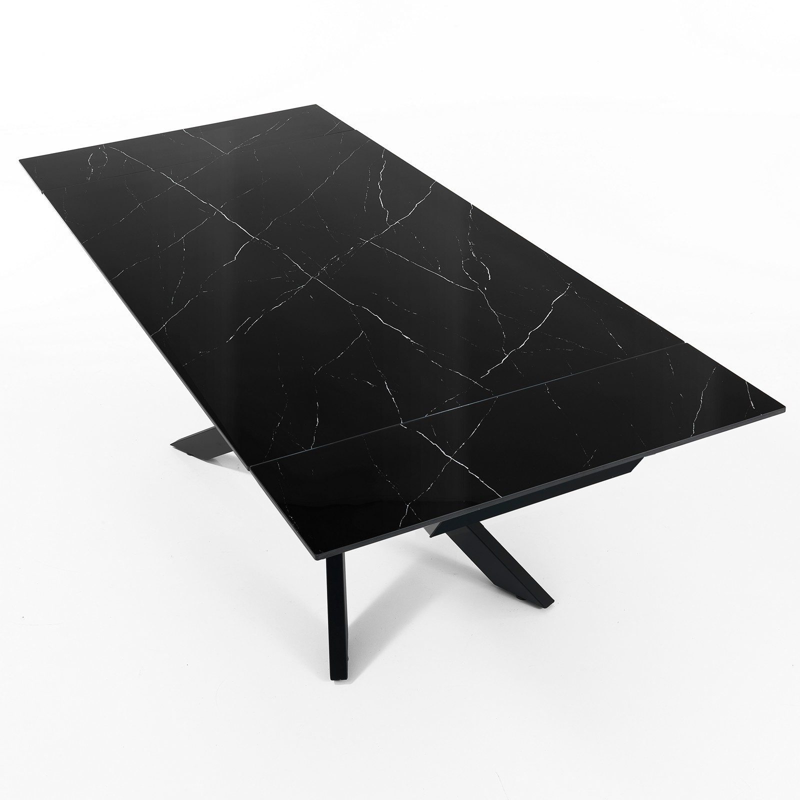 Tavolo allungabile ELMO EVO MARMO NERO basamento acciaio Nero opaco piano ceramica Marmo Nero lucido H75 P90 L160-200-240