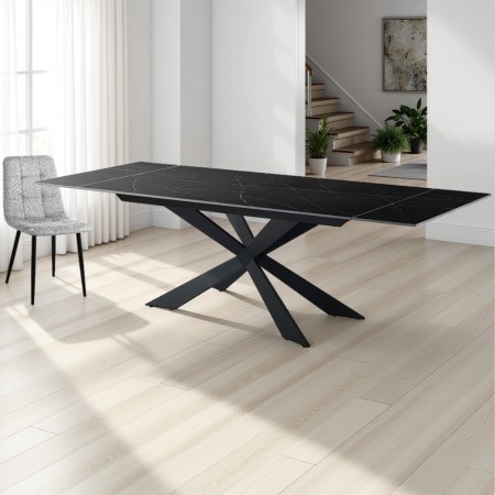 Tavolo allungabile ELMO EVO MARMO NERO basamento acciaio Nero opaco piano ceramica Marmo Nero lucido H74,5 P90 L160-200-240