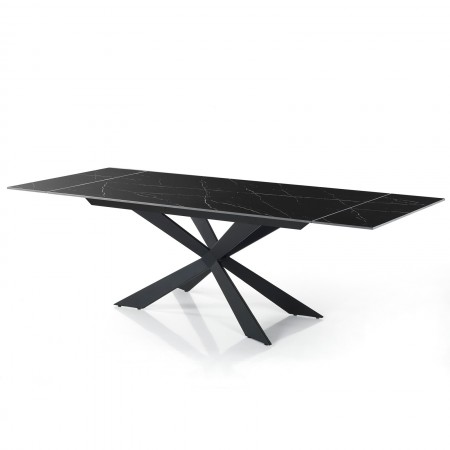 Tavolo allungabile ELMO EVO MARMO NERO basamento acciaio Nero opaco piano ceramica Marmo Nero lucido H75 P90 L160-200-240