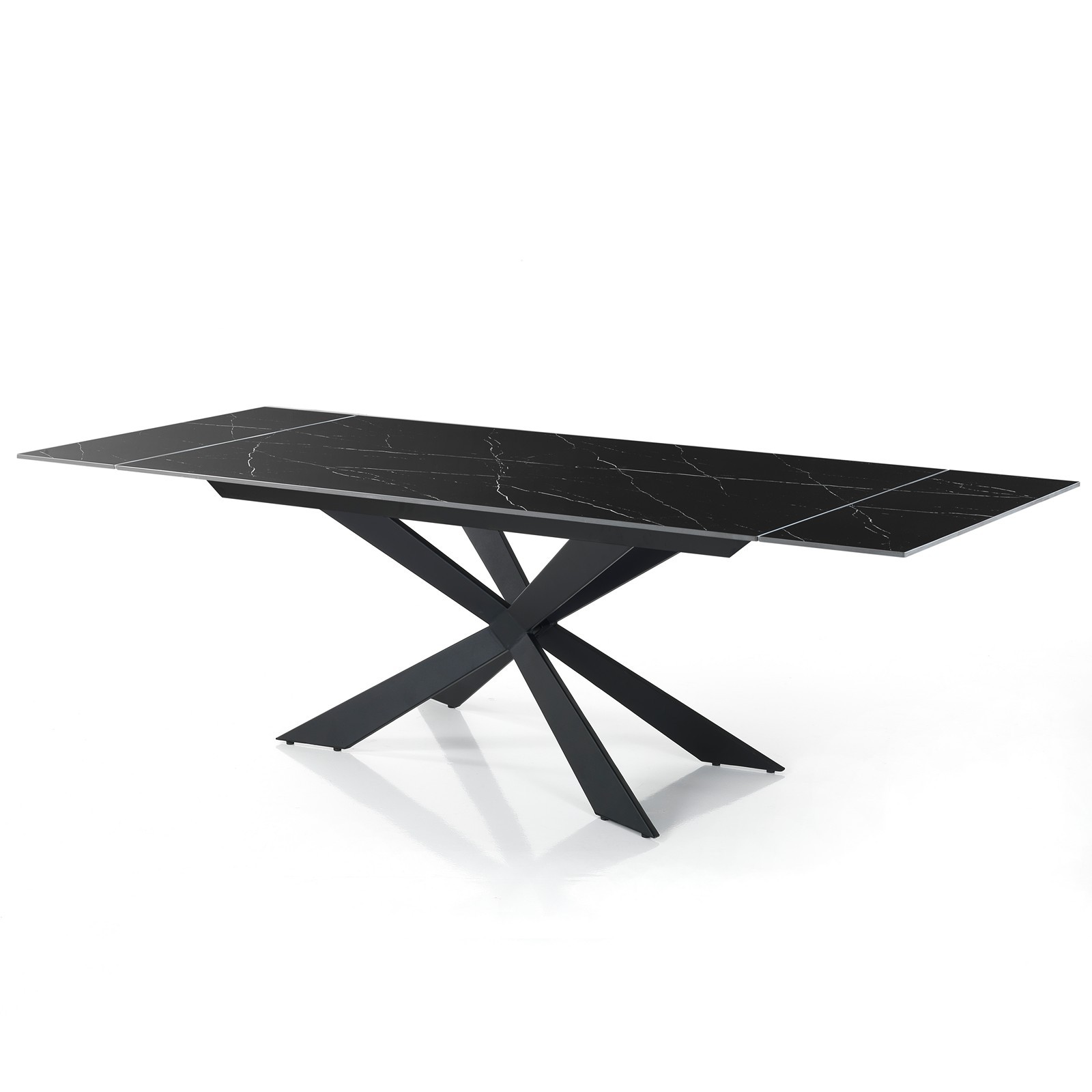 Tavolo allungabile ELMO EVO MARMO NERO basamento acciaio Nero opaco piano ceramica Marmo Nero lucido H75 P90 L160-200-240