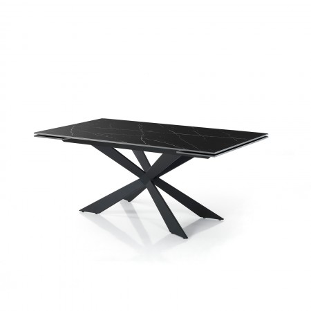 Tavolo allungabile ELMO EVO MARMO NERO basamento acciaio Nero opaco piano ceramica Marmo Nero lucido H75 P90 L160-200-240