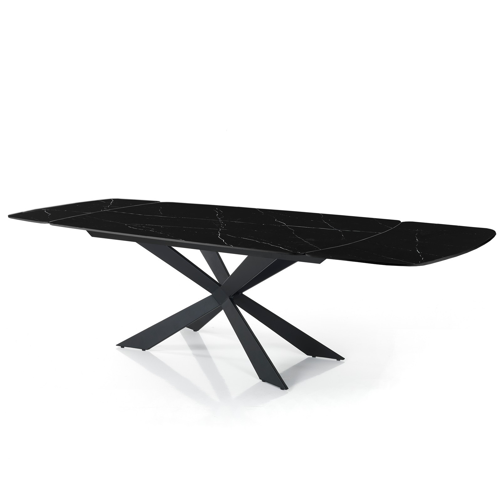 Tavolo Allungabile Ovale ELMO EVO 160 MARMO NERO acciaio Nero Opaco ceramica finitura Marmo Lucido cm H75,5 P90 L.160-200-240