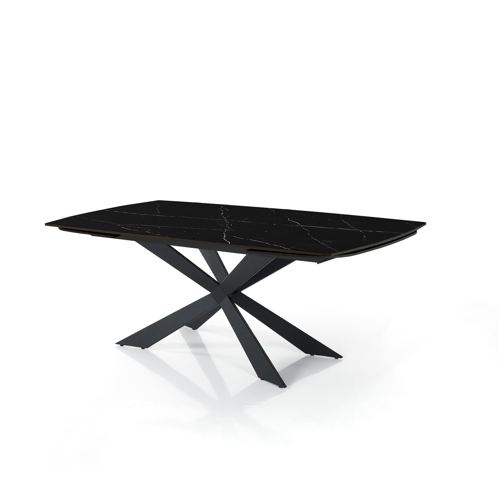 Tavolo Allungabile Ovale ELMO EVO 160 MARMO NERO acciaio Nero Opaco ceramica finitura Marmo Lucido cm H75,5 P90 L.160-200-240