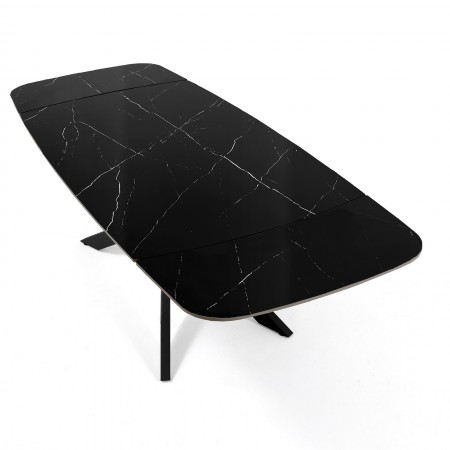 Tavolo Allungabile Ovale ELMO EVO 160 MARMO NERO acciaio Nero Opaco ceramica finitura Marmo Lucido cm H75,5 P90 L.160-200-240