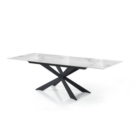 Tavolo Allungabile ELMO EVO 120 MARMO BIANCO acciaio Nero opaco ceramica finitura Marmo Bianco lucido cm H75 P80 L120-150-180