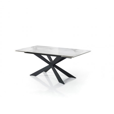 Tavolo Allungabile ELMO EVO 120 MARMO BIANCO acciaio Nero opaco ceramica finitura Marmo Bianco lucido cm H75 P80 L120-150-180