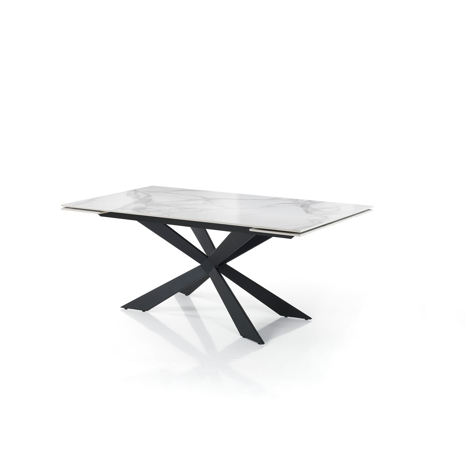 Tavolo Allungabile ELMO EVO 120 MARMO BIANCO acciaio Nero opaco ceramica finitura Marmo Bianco lucido cm H75 P80 L120-150-180