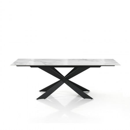Tavolo Allungabile ELMO EVO 120 MARMO BIANCO acciaio Nero opaco ceramica finitura Marmo Bianco lucido cm H75 P80 L120-150-180