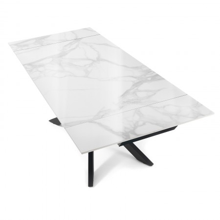 Tavolo Allungabile ELMO EVO 120 MARMO BIANCO acciaio Nero opaco ceramica finitura Marmo Bianco lucido cm H75 P80 L120-150-180