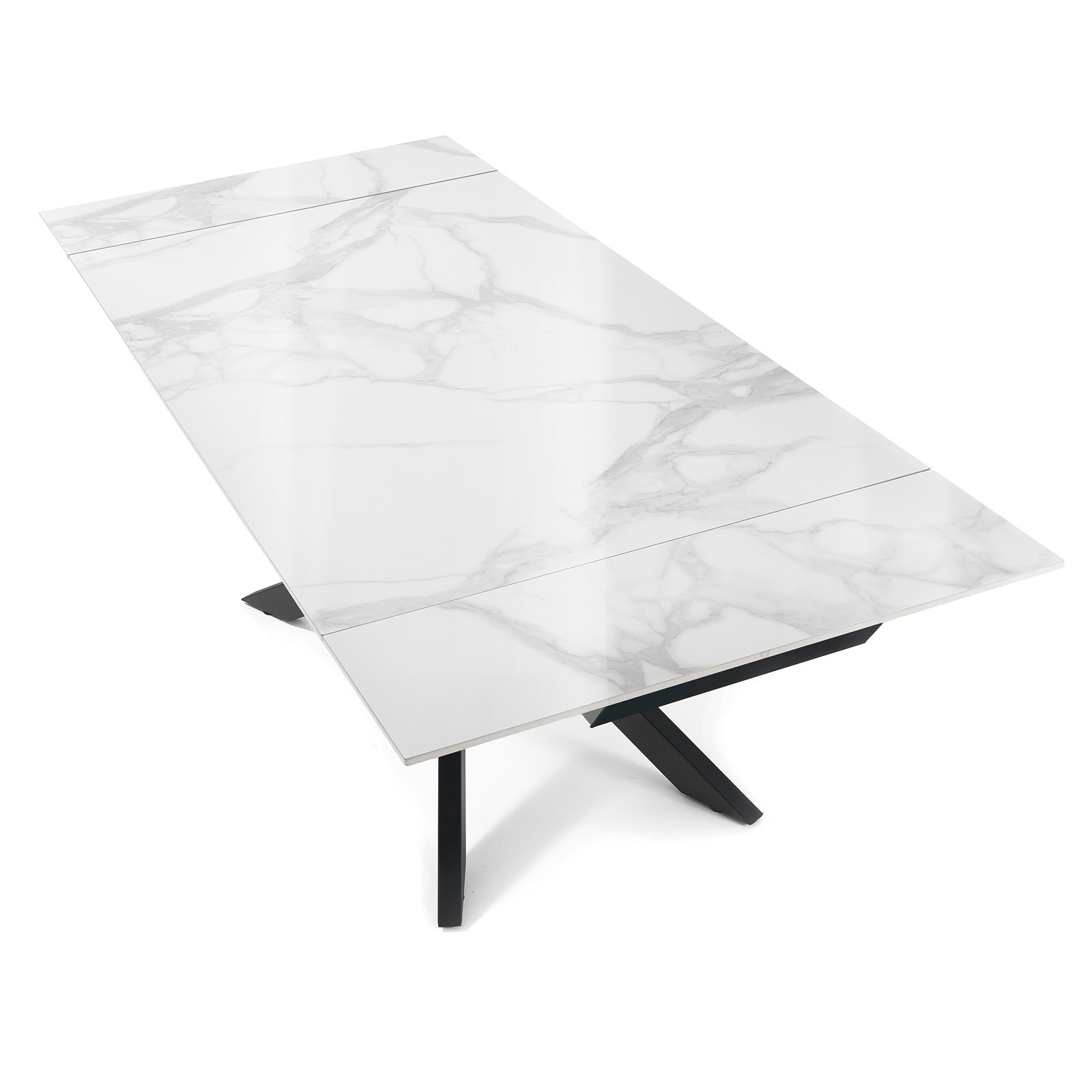 Tavolo Allungabile ELMO EVO 120 MARMO BIANCO acciaio Nero opaco ceramica finitura Marmo Bianco lucido cm H75 P80 L120-150-180