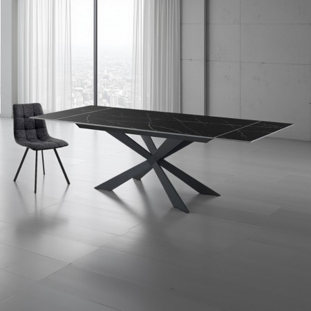 Tavolo Allungabile ELMO EVO 120 MARMO NERO acciaio  Nero opaco ceramica Marmo Nero lucido cm H75 P80 L120-150-180