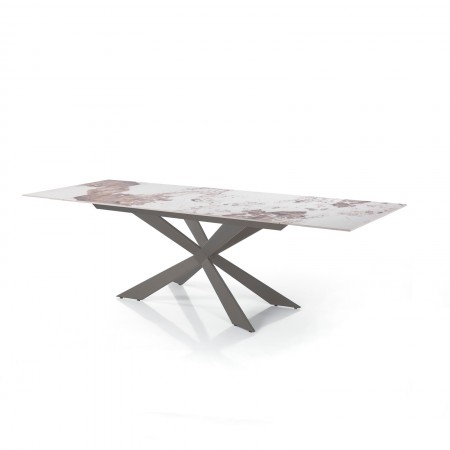 Tavolo Allungabile ELMO EVO 120 PLATINO MARMO ONICE piano ceramica basamento acciaio cm H75 P80 L120-150-180
