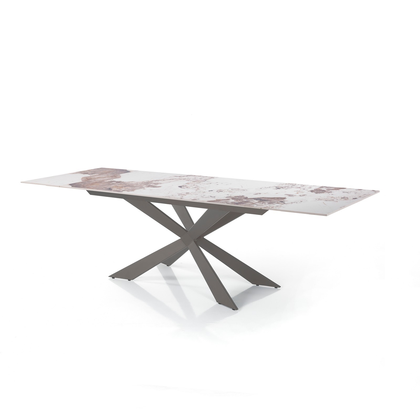 Tavolo Allungabile ELMO EVO 120 PLATINO MARMO ONICE piano ceramica basamento acciaio cm H75 P80 L120-150-180