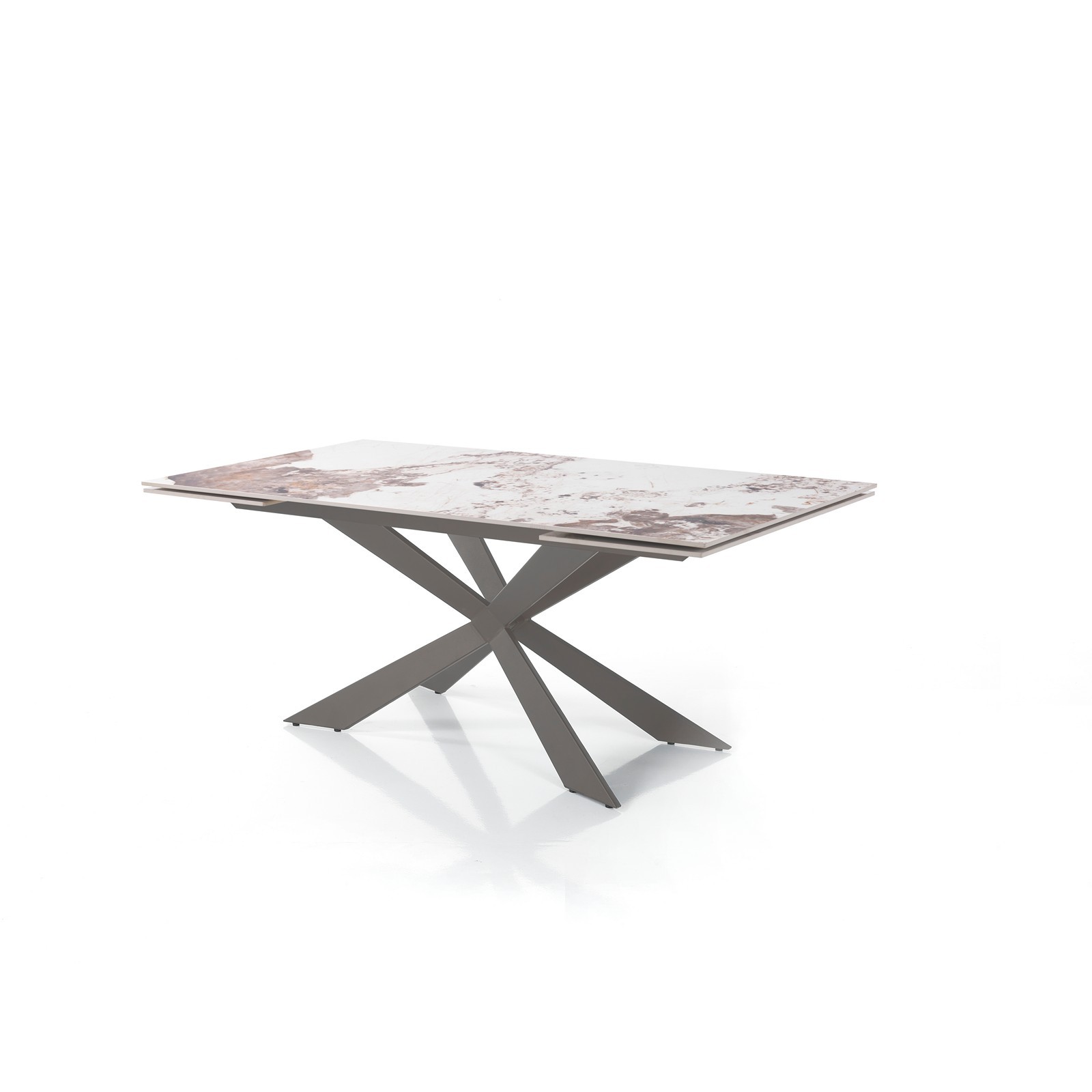 Tavolo Allungabile ELMO EVO 120 PLATINO MARMO ONICE piano ceramica basamento acciaio cm H75 P80 L120-150-180
