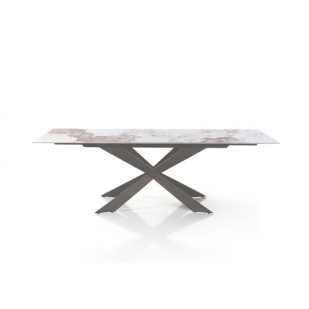 Tavolo Allungabile ELMO EVO 120 PLATINO MARMO ONICE piano ceramica basamento acciaio cm H75 P80 L120-150-180