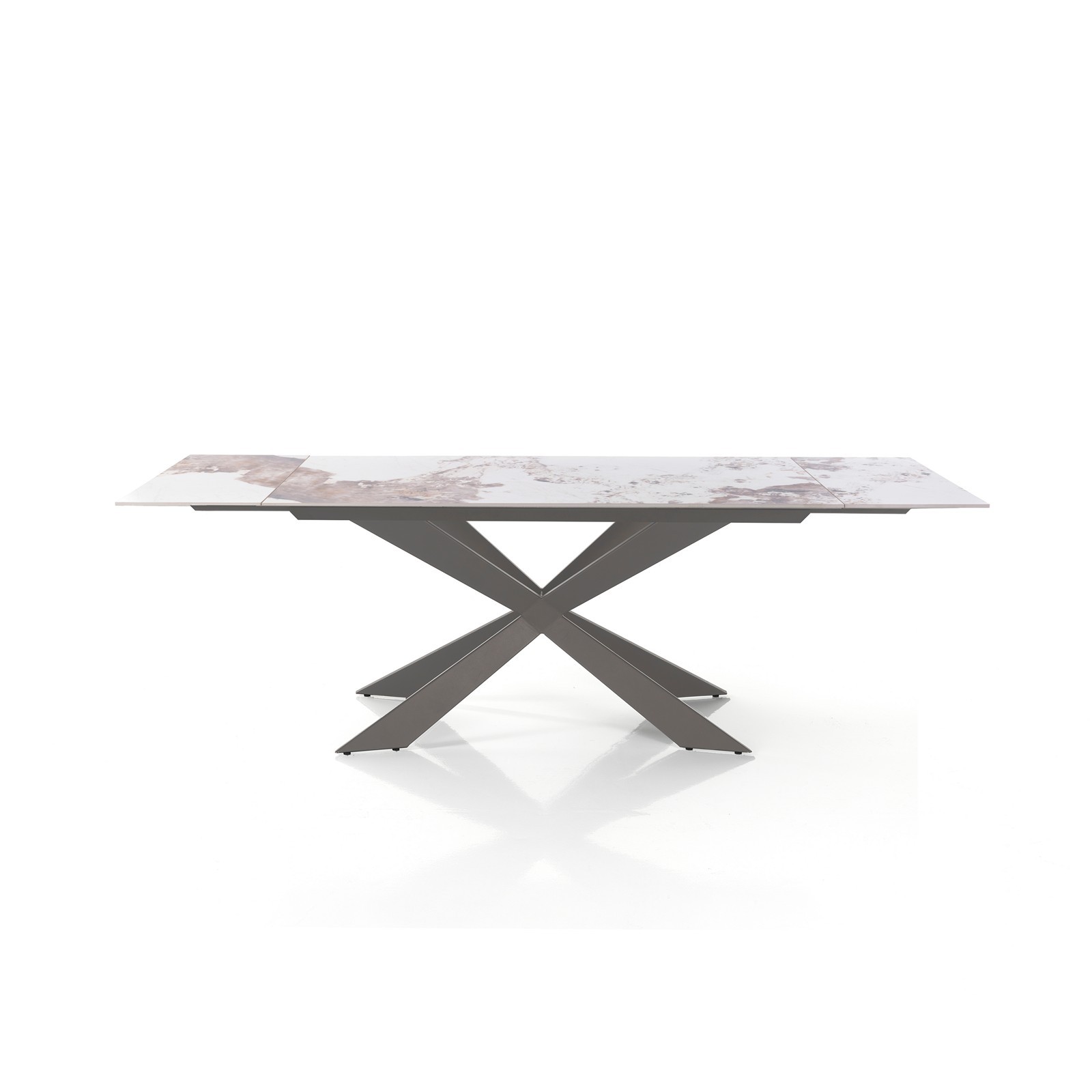 Tavolo Allungabile ELMO EVO 120 PLATINO MARMO ONICE piano ceramica basamento acciaio cm H75 P80 L120-150-180