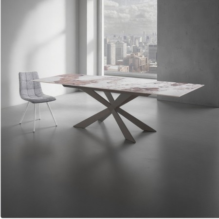 Tavolo allungabile ELMO EVO 120 PLATINO MARMO ONICE acciaio Platino ceramica finitura Marmo Onice lucido cm H75 P80 L120-150-180
