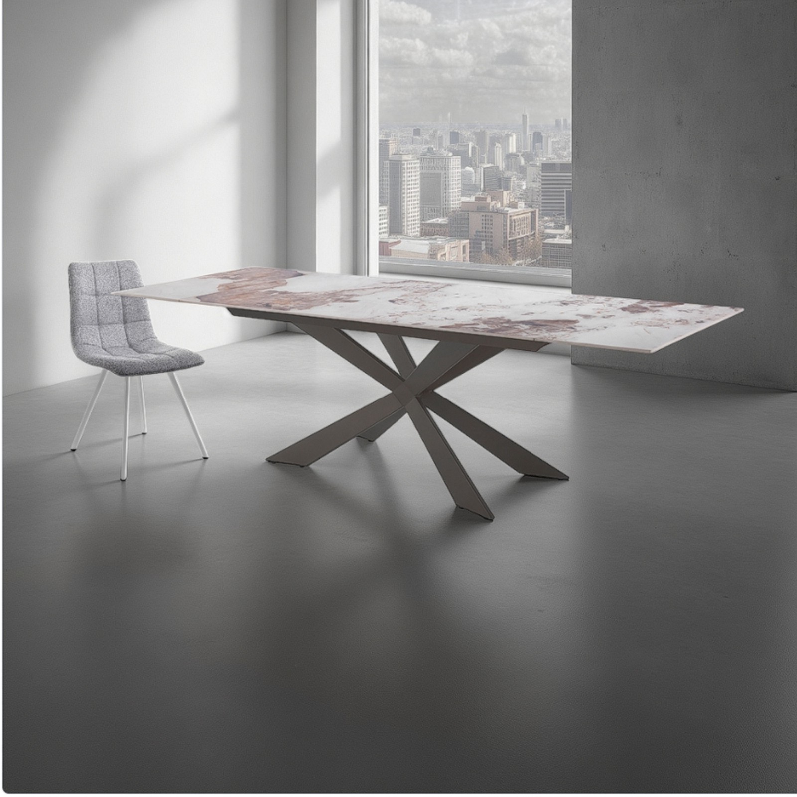 Tavolo allungabile ELMO EVO 120 PLATINO MARMO ONICE acciaio Platino ceramica finitura Marmo Onice lucido cm H75 P80 L120-150-180