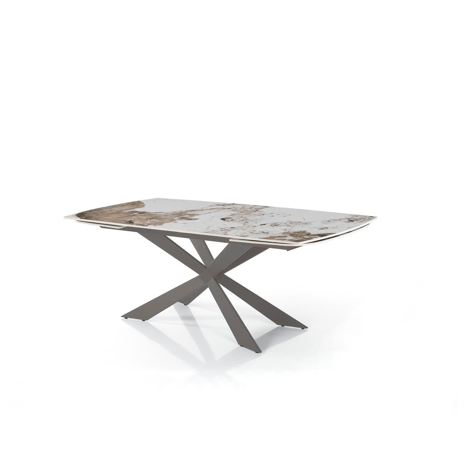 Tavolo Allungabile Ovale ELMO EVO 120 PLATINO MARMO ONICE piano ceramica basamento acciaio cm H75,5 P80 L120-150-180