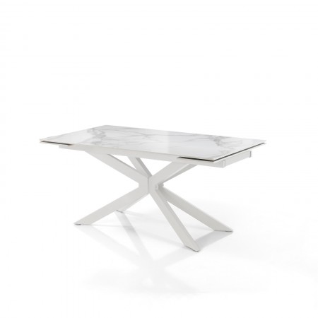 Tavolo allungabile ELMO 160 BIANCO basamento Bianco opaco piano ceramica Marmo Bianco lucido cm H.74,5 P.90 L.160/200/240