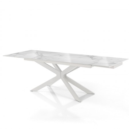 Tavolo allungabile ELMO 160 BIANCO basamento Bianco opaco piano ceramica Marmo Bianco lucido cm H.74,5 P.90 L.160/200/240