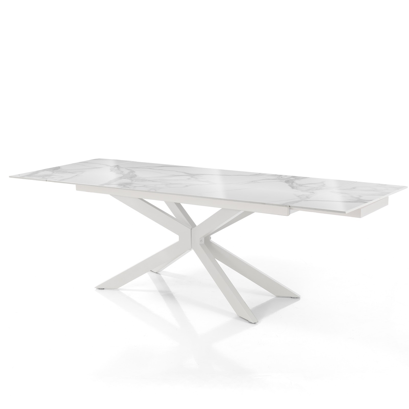 Tavolo allungabile ELMO 160 BIANCO basamento Bianco opaco piano ceramica Marmo Bianco lucido cm H.74,5 P.90 L.160/200/240