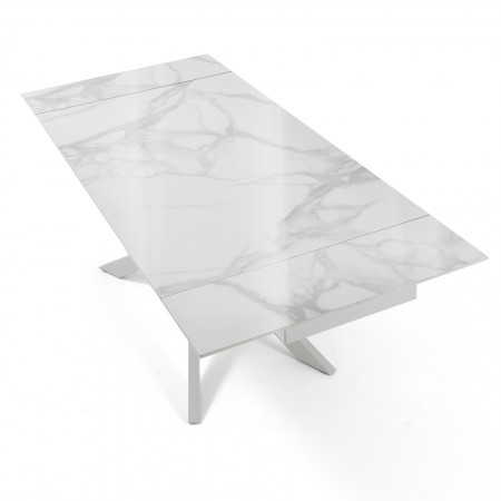 Tavolo allungabile ELMO 160 BIANCO basamento Bianco opaco piano ceramica Marmo Bianco lucido cm H.74,5 P.90 L.160/200/240