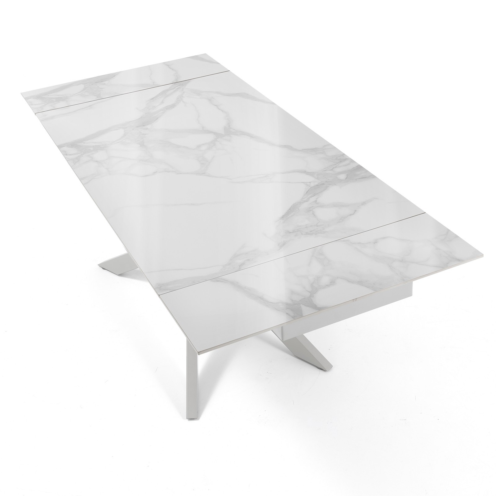 Tavolo allungabile ELMO 160 BIANCO basamento Bianco opaco piano ceramica Marmo Bianco lucido cm H.74,5 P.90 L.160/200/240