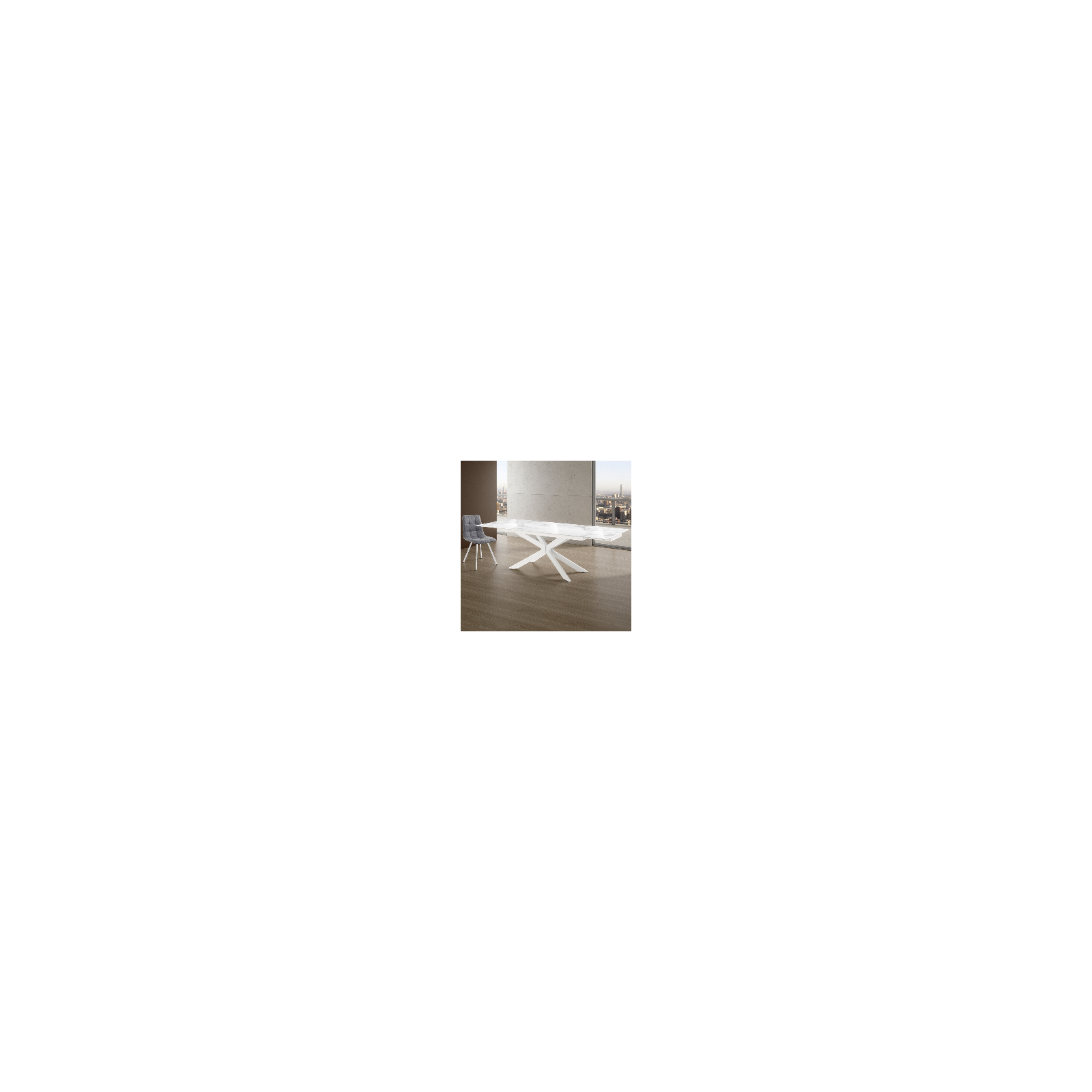 Tavolo allungabile ELMO 160 BIANCO basamento Bianco opaco piano ceramica Marmo Bianco lucido cm H.74,5 P.90 L.160/200/240