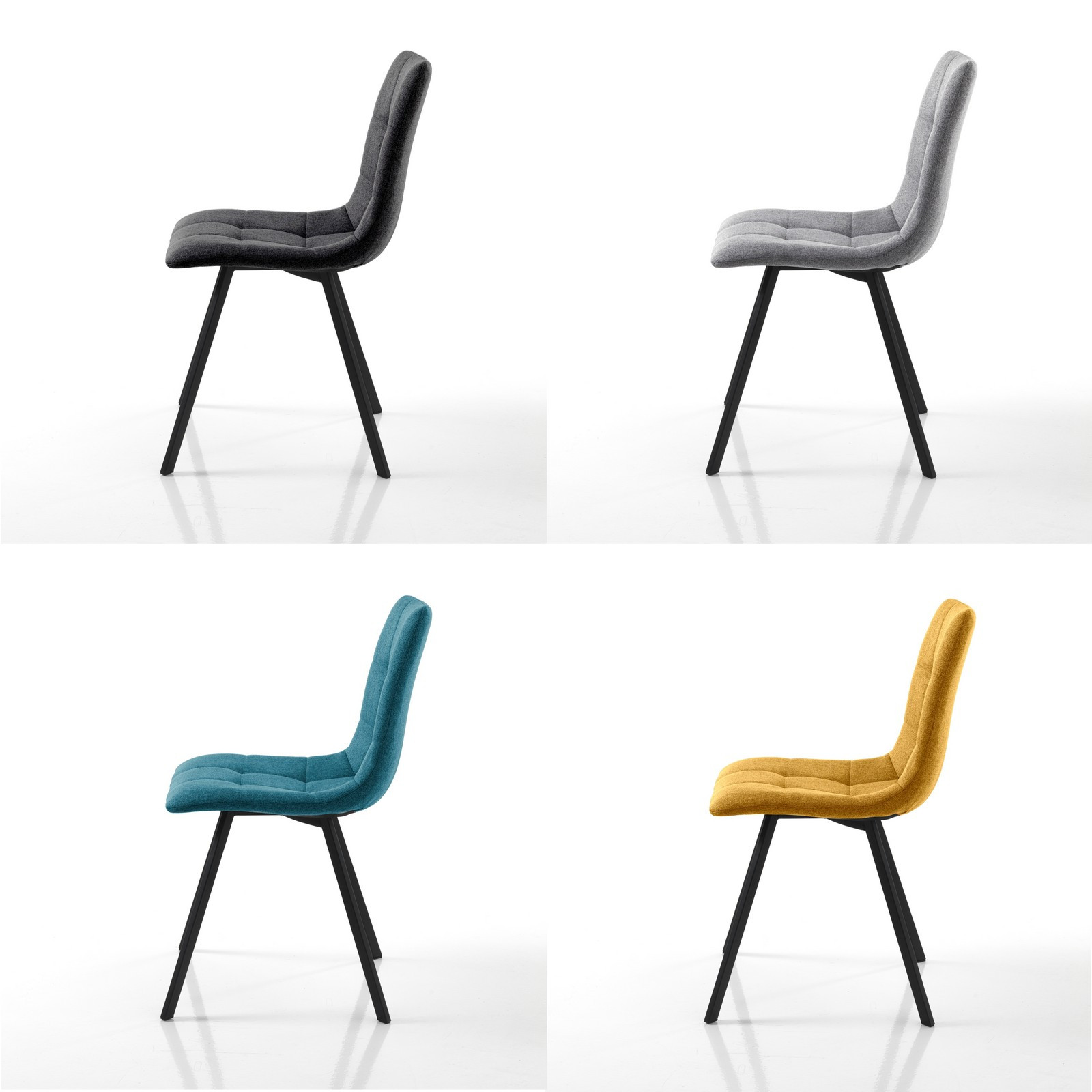Set 4 Sedie imbottite NEW UNITY COLORS 1 colore Grigio +  1 colore Antracite + 1 colore Giallo + 1 colore Blu cm L46 P56 H85