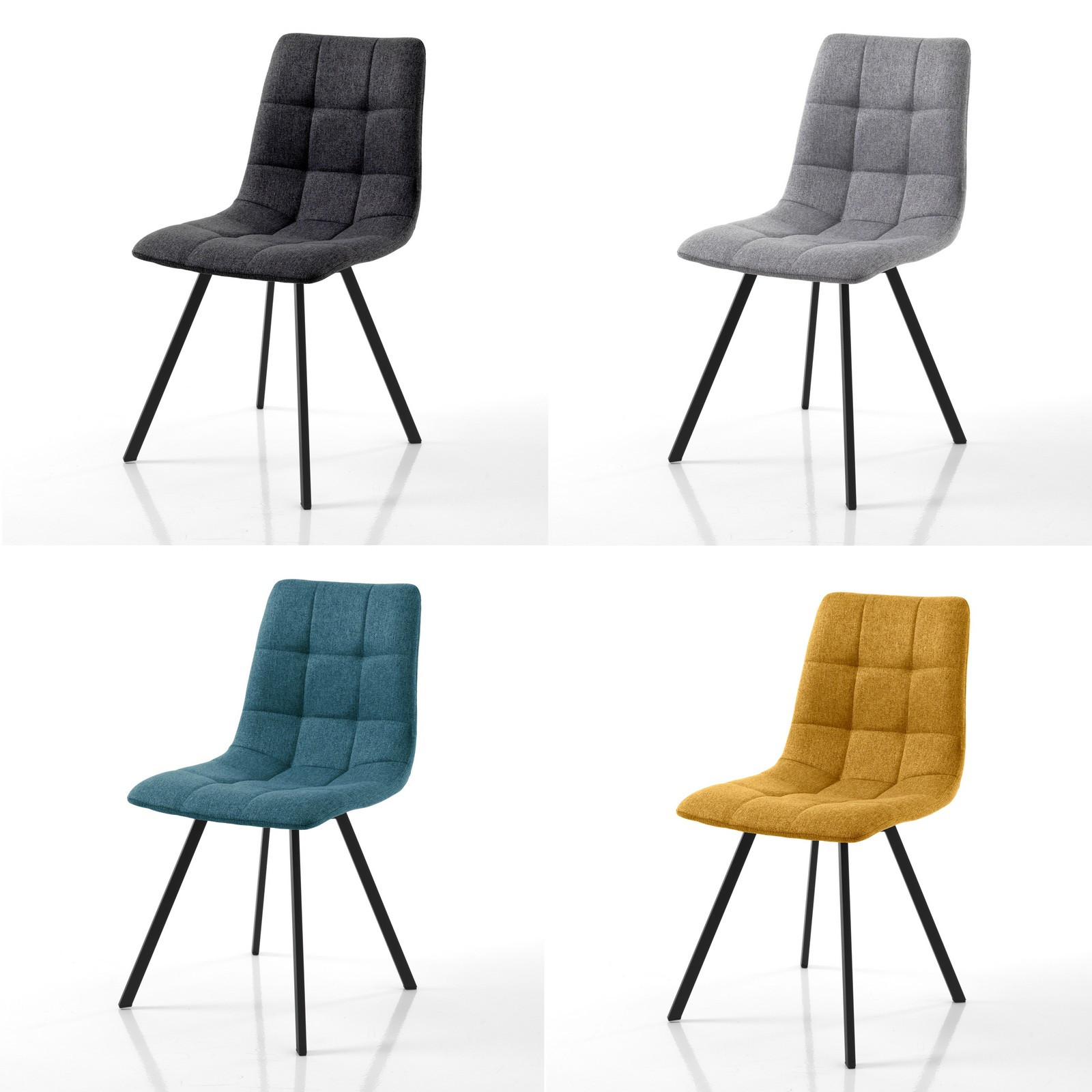 Set 4 Sedie imbottite NEW UNITY COLORS 1 colore Grigio +  1 colore Antracite + 1 colore Giallo + 1 colore Blu cm L46 P56 H85