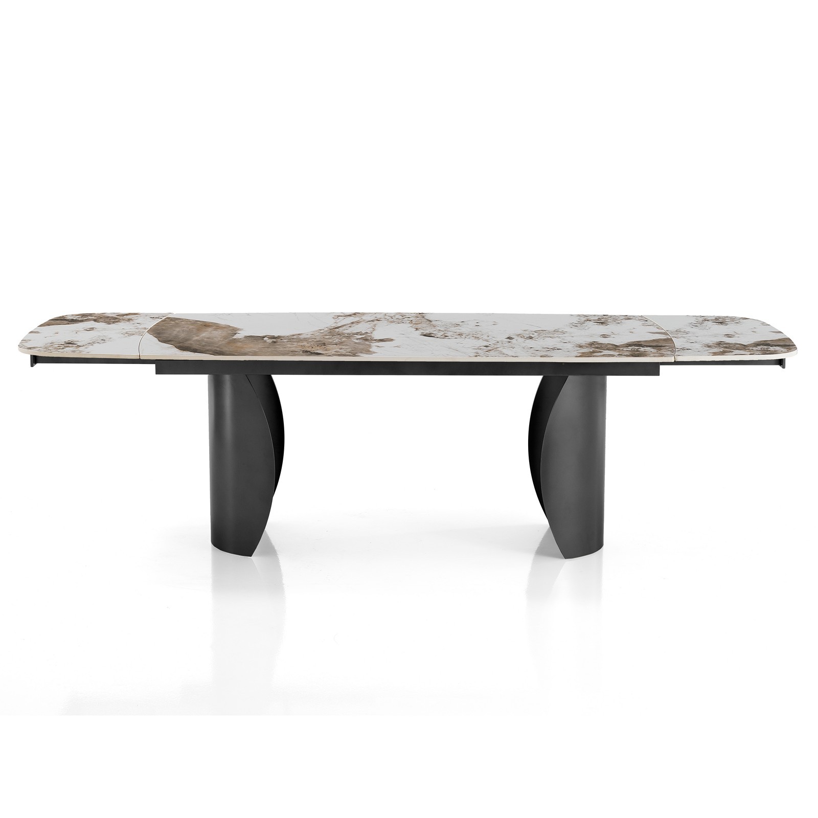 Tavolo Allungabile WILMA GRIGIO Basamento Grigio opaco Piano Ceramica finitura Marmo Onice lucido H75,5 P83,5 L180/220/260